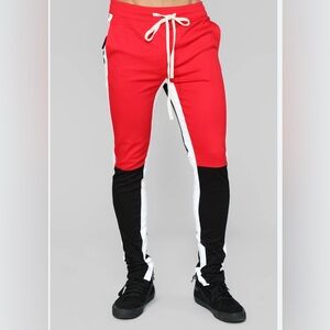 NWT Red and Black Track Pants with White Stripes